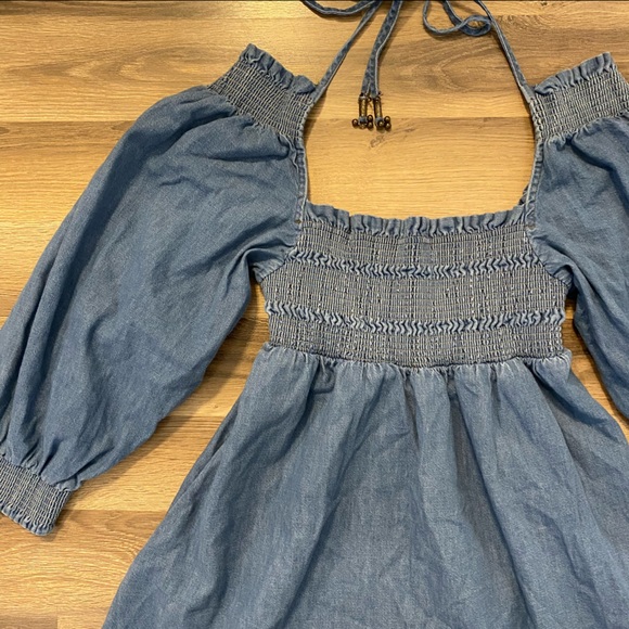 Free People Denim Smocked Mini Dress - Picture 7 of 10